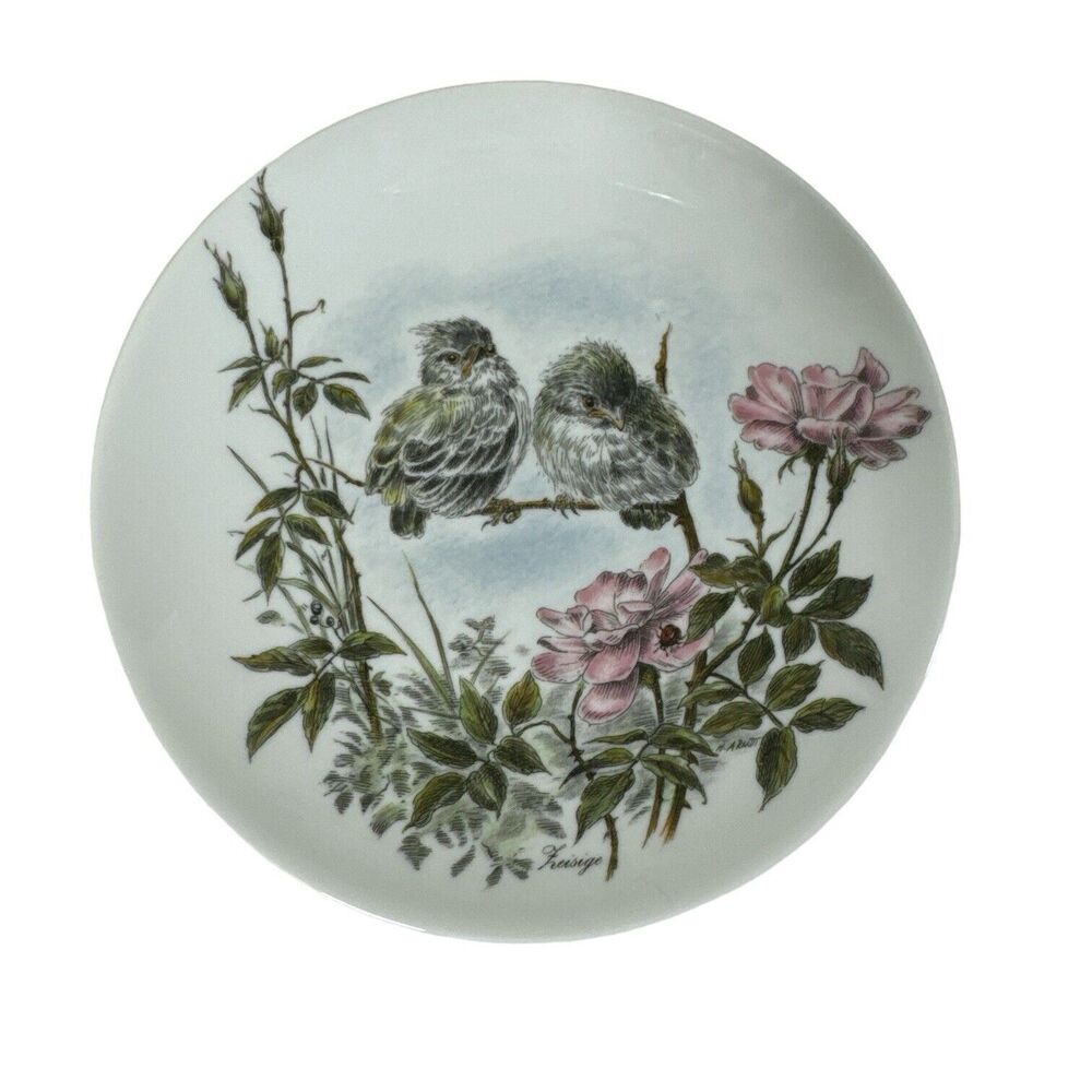 WAND-SCHMUCK-TELLER Porcelain Bird Roses Decorative Plate BAVARIA Vohenstrauss